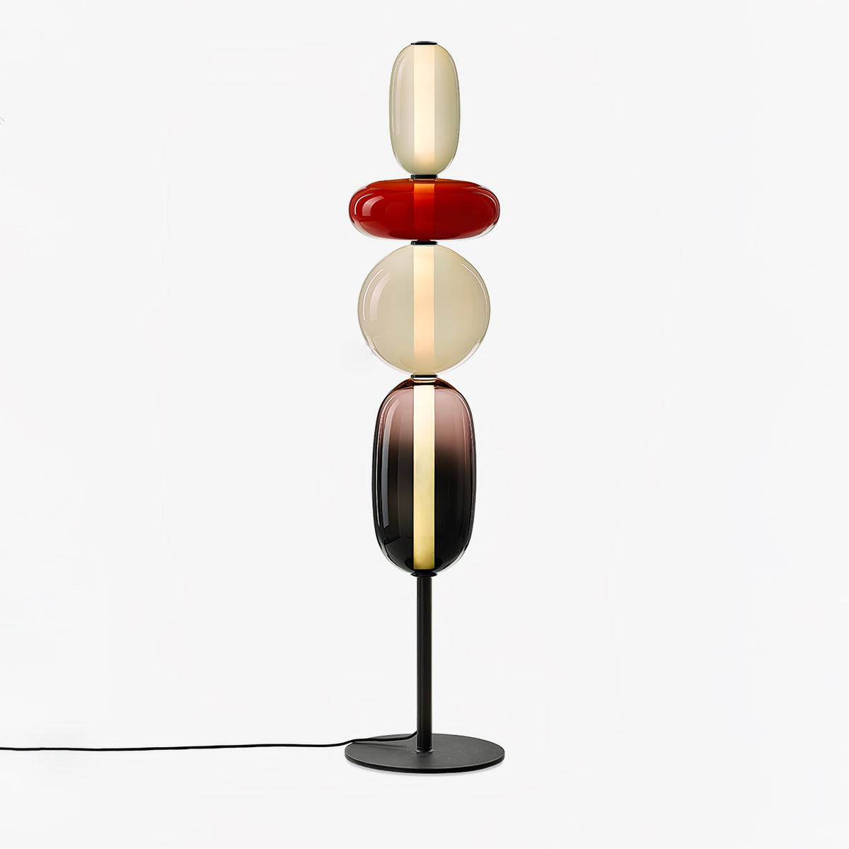 LED-golvlampa i glas, 130 eller 160 cm, röd vit svart