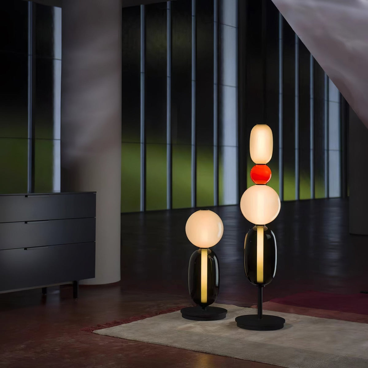 LED-golvlampa i glas, 130 eller 160 cm, röd vit svart