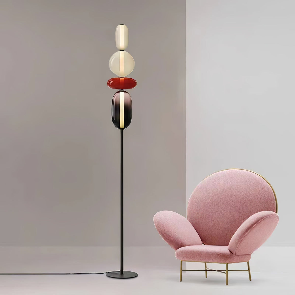 LED-golvlampa i glas, 130 eller 160 cm, röd vit svart