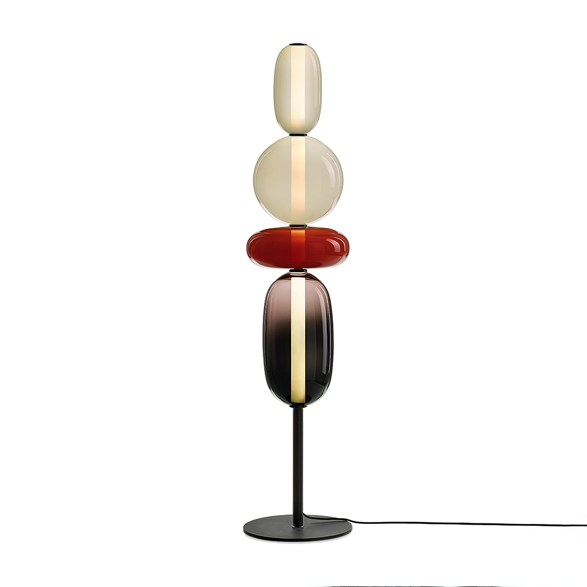 LED-golvlampa i glas, 130 eller 160 cm, röd vit svart