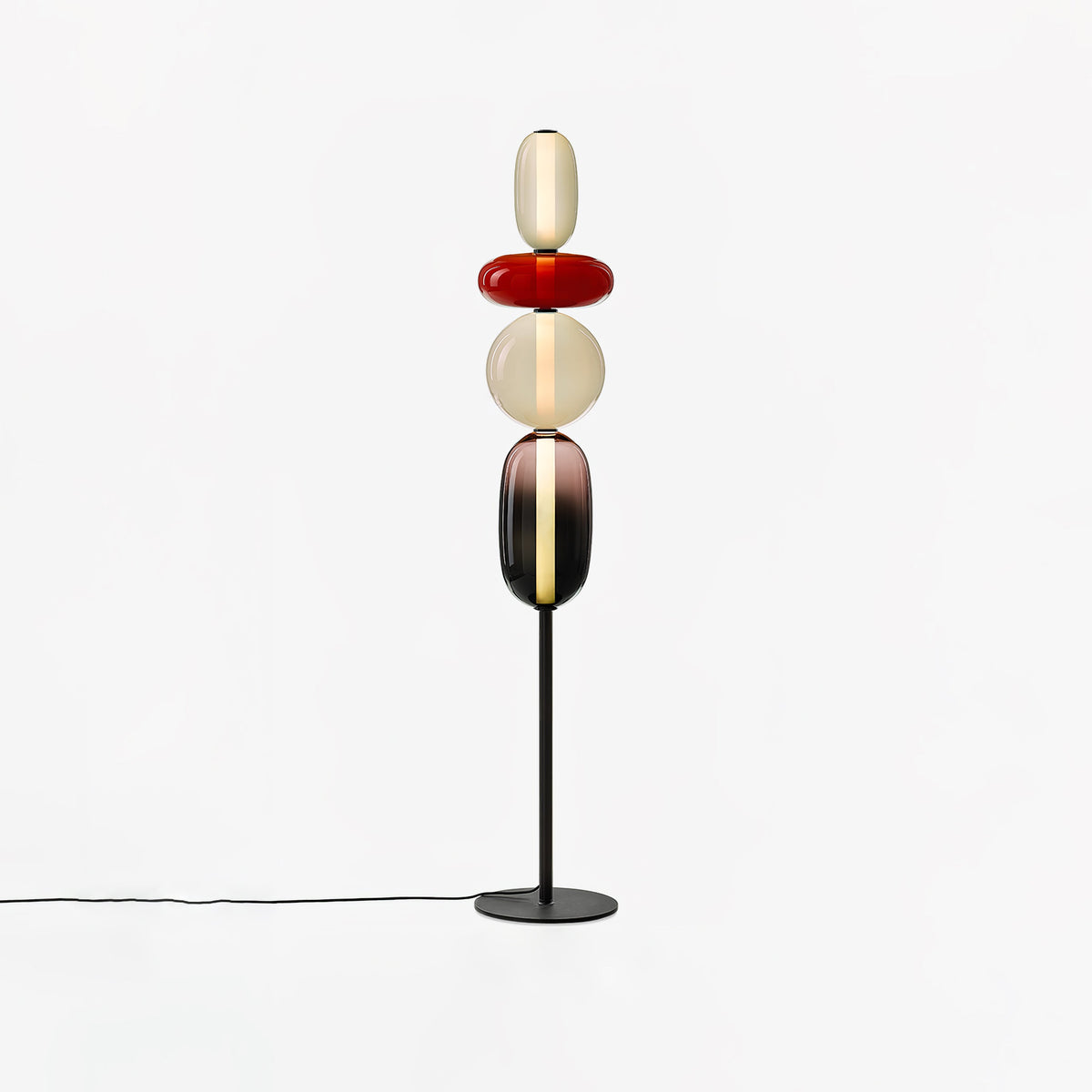 LED-golvlampa i glas, 130 eller 160 cm, röd vit svart