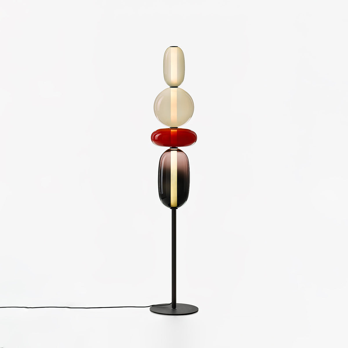 LED-golvlampa i glas, 130 eller 160 cm, röd vit svart