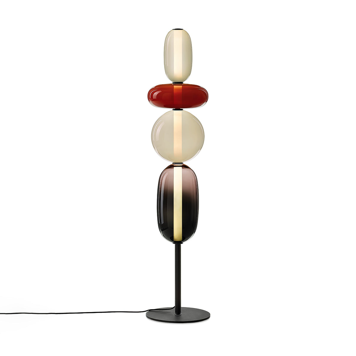 LED-golvlampa i glas, 130 eller 160 cm, röd vit svart
