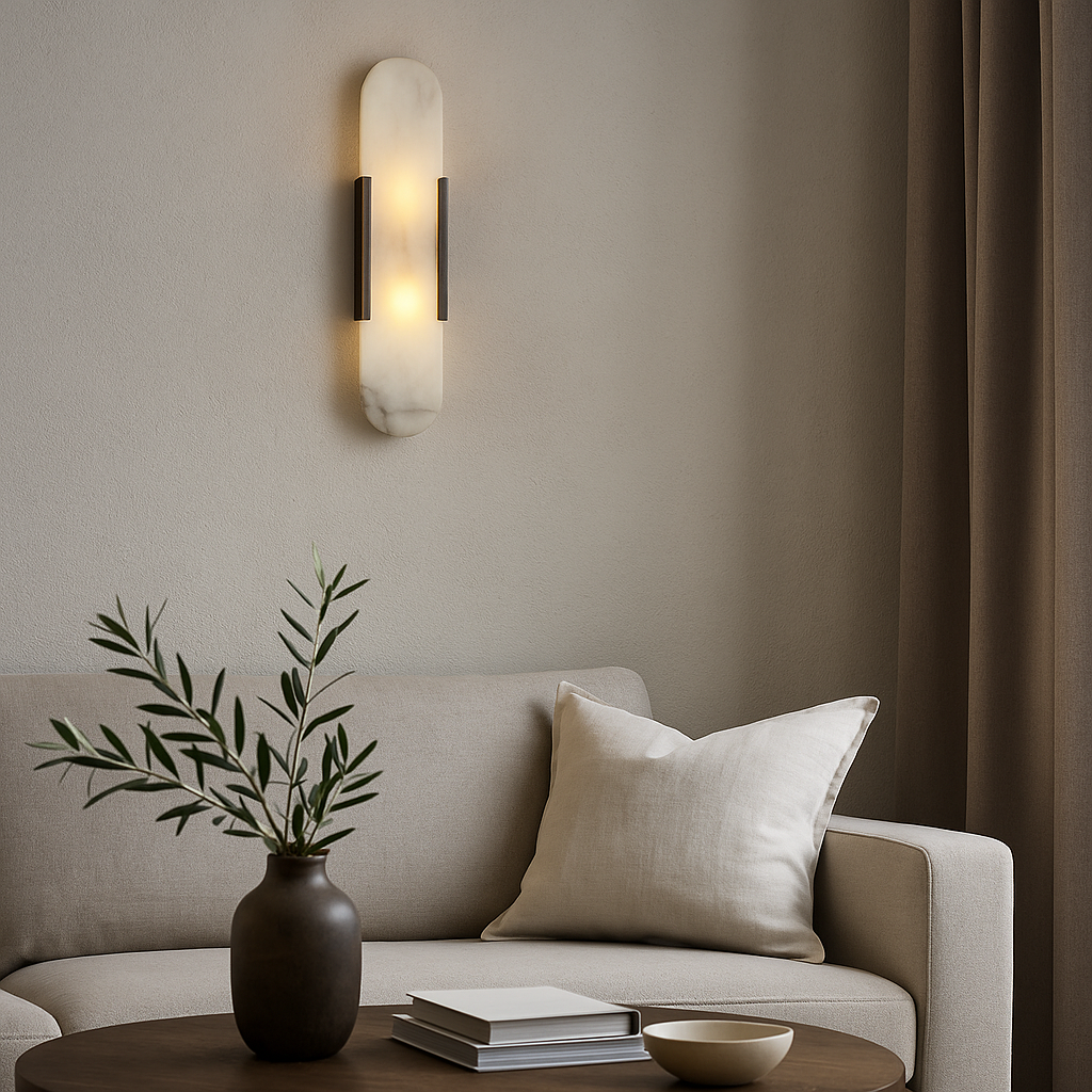 Marmeren wandlamp — zacht sfeerlicht, modern ontwerp
