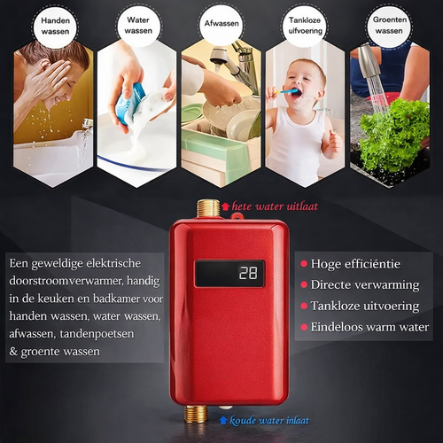3.8kW Tankless Heater — Instant Hot Water, 60°C Safety