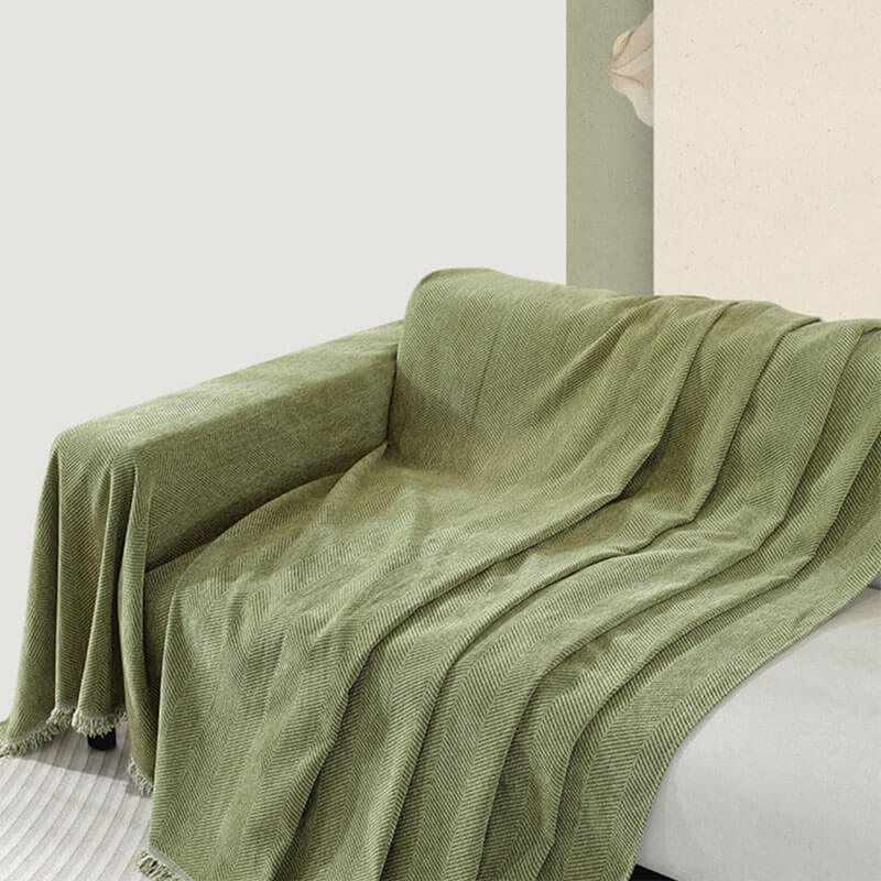 Pătură din chenille — model spic, franjuri, 180x130cm
