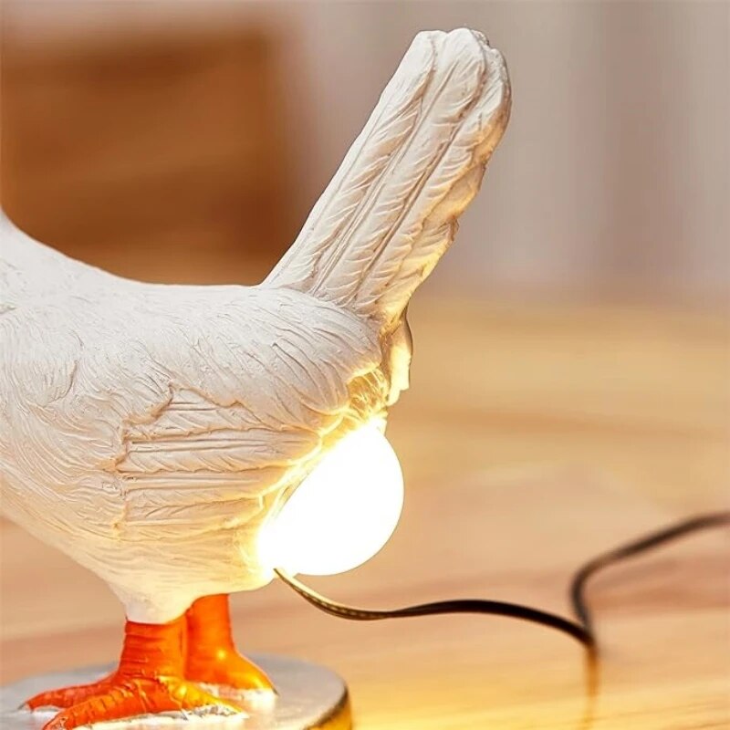 Chicken Table Lamp — Warm Glow, Rustic White and Red Finish