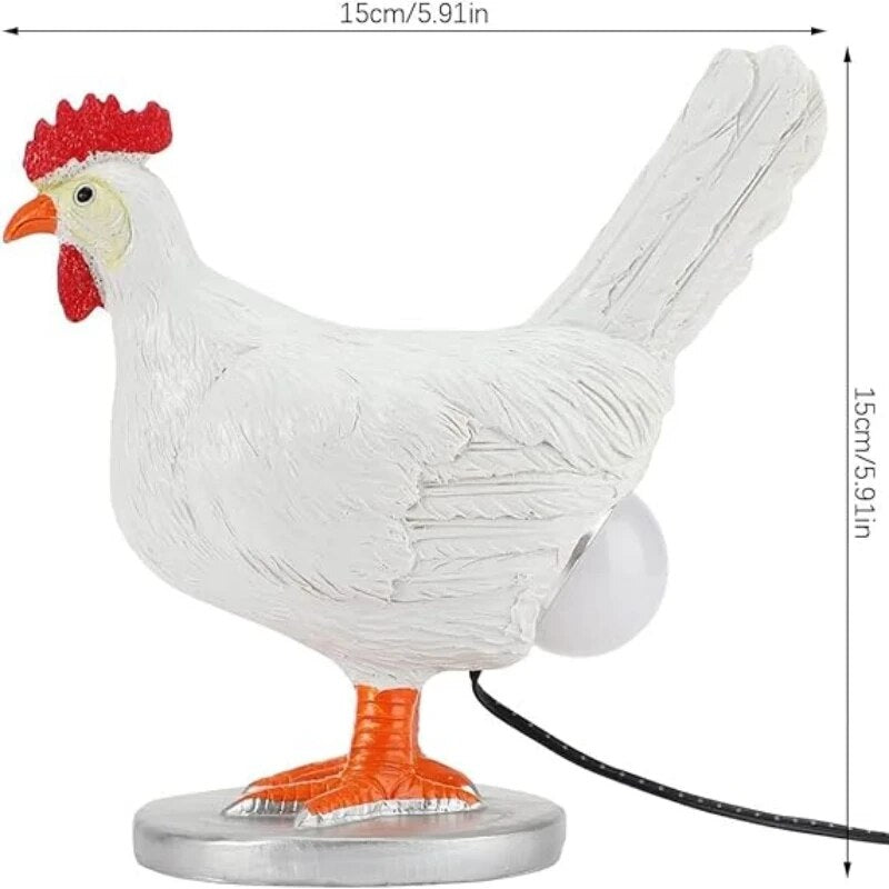 Chicken Table Lamp — Warm Glow, Rustic White and Red Finish