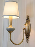 Keramische wandlamp met stoffen kap, 1 of 2 E27-lampen