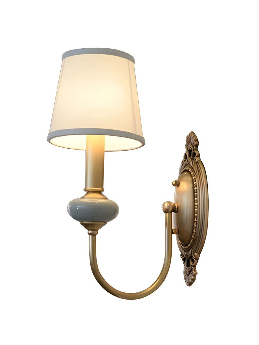Keramische wandlamp met stoffen kap, 1 of 2 E27-lampen