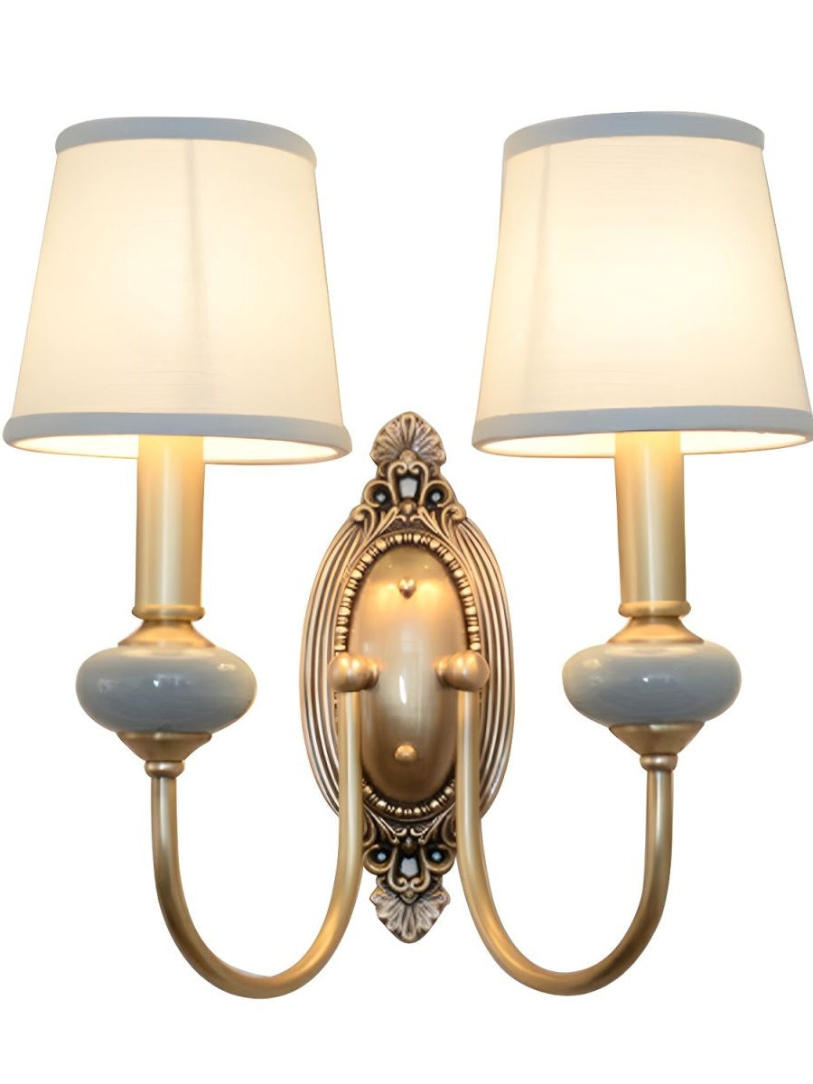 Keramische wandlamp met stoffen kap, 1 of 2 E27-lampen