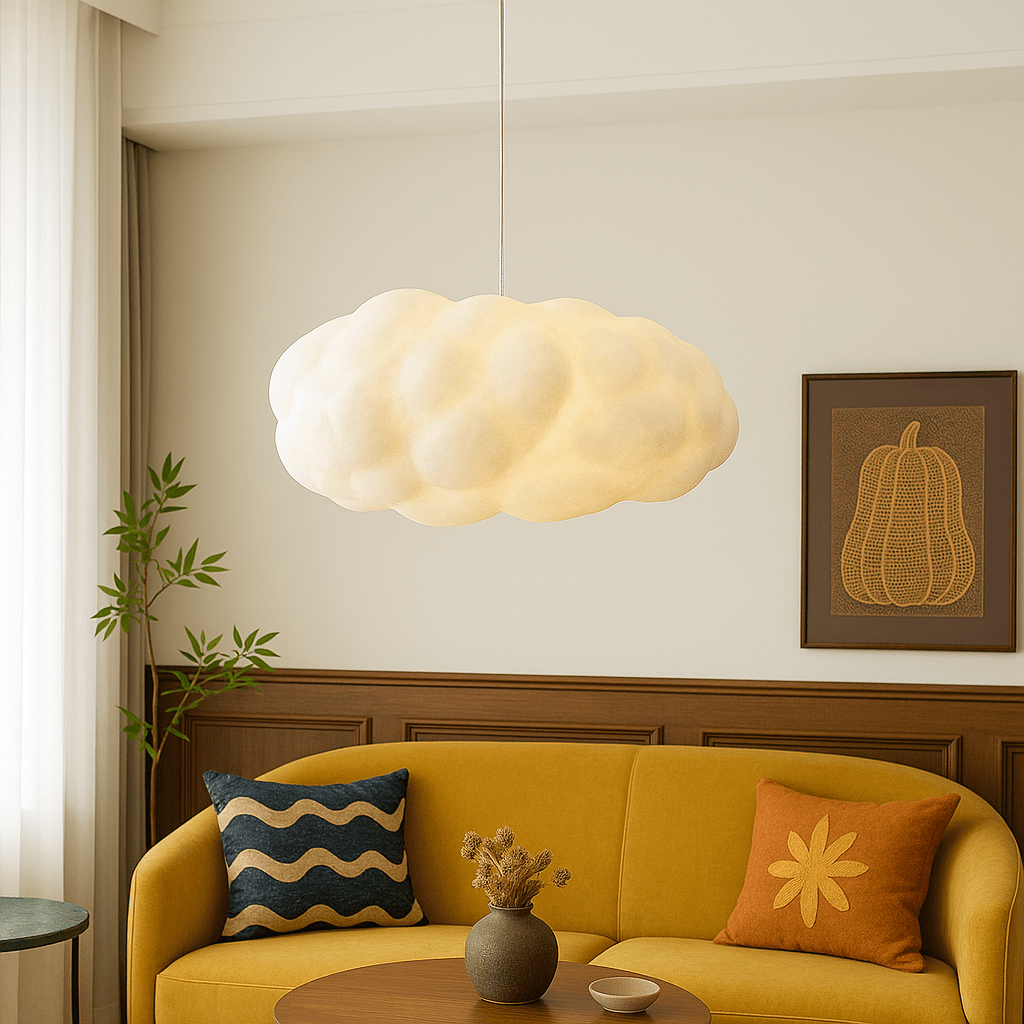 12-Inch Cloudlike Pendant Light — Adjustable Cable, Metal and Glass Shade