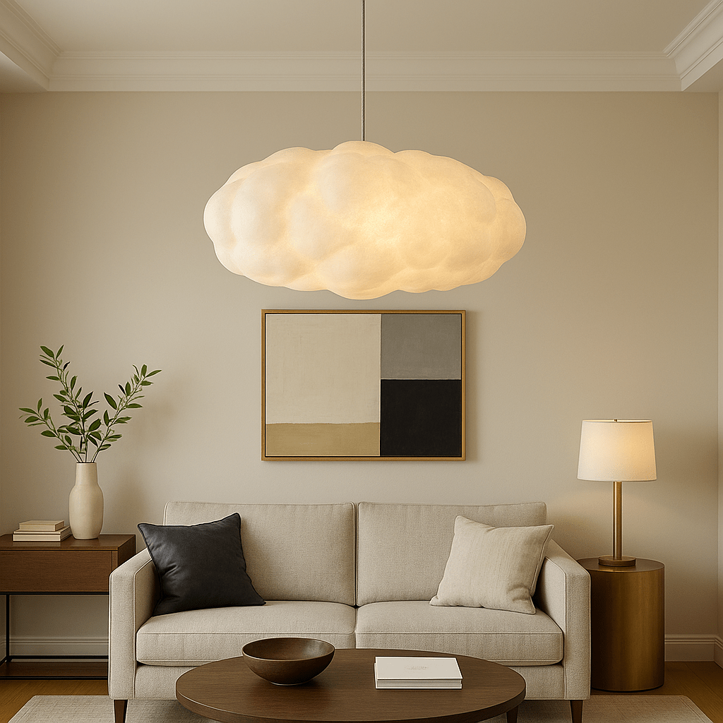 12-Inch Cloudlike Pendant Light — Adjustable Cable, Metal and Glass Shade