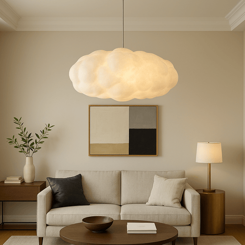 12-Inch Cloudlike Pendant Light — Adjustable Cable, Metal and Glass Shade
