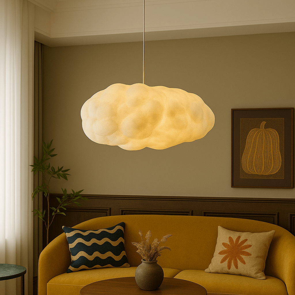 12-Inch Cloudlike Pendant Light — Adjustable Cable, Metal and Glass Shade