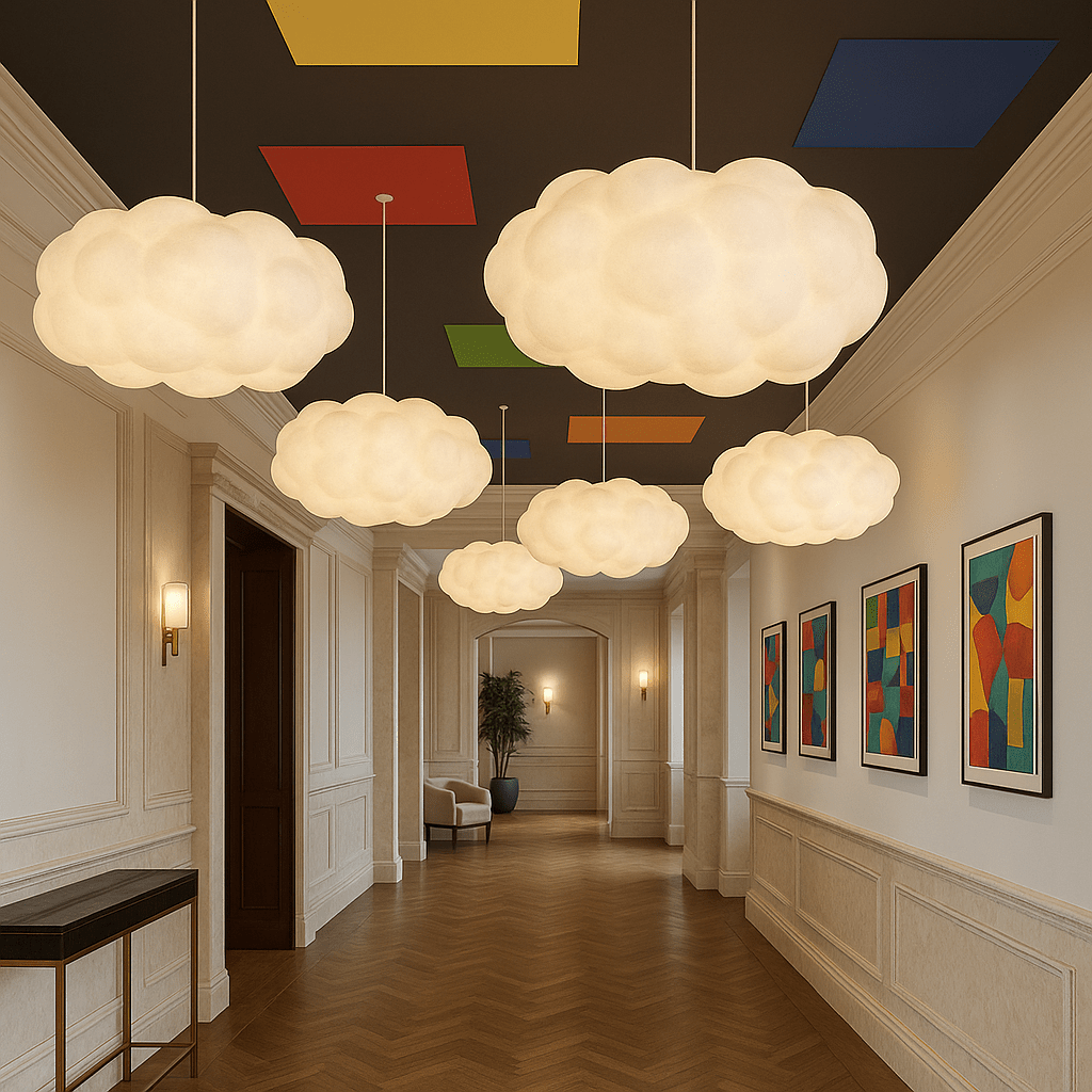 12-Inch Cloudlike Pendant Light — Adjustable Cable, Metal and Glass Shade