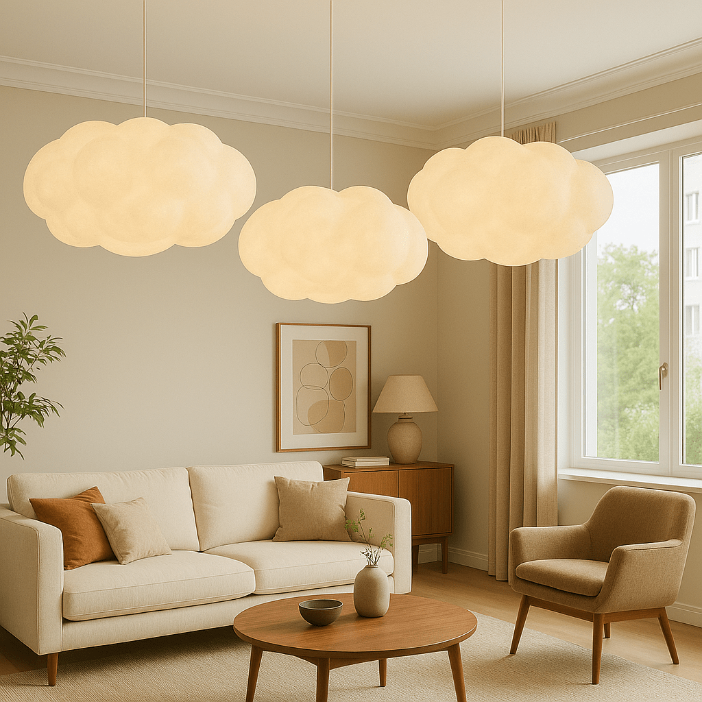 12-Inch Cloudlike Pendant Light — Adjustable Cable, Metal and Glass Shade