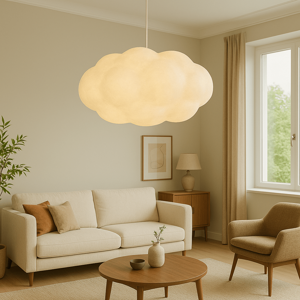 12-Inch Cloudlike Pendant Light — Adjustable Cable, Metal and Glass Shade