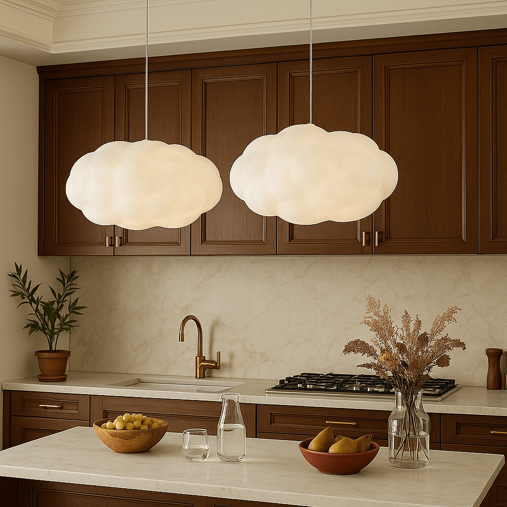 12-Inch Cloudlike Pendant Light — Adjustable Cable, Metal and Glass Shade