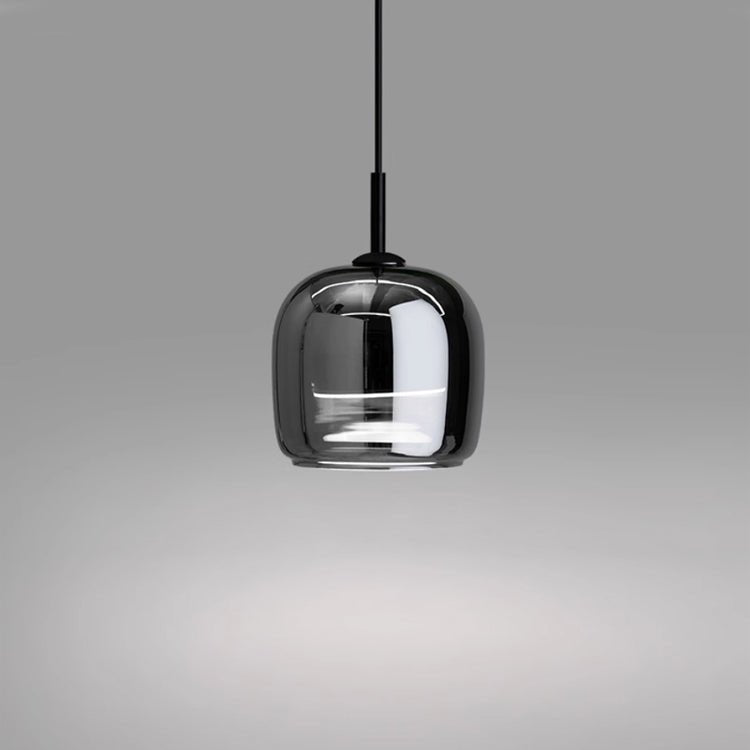 12-Inch Diameter Contemporary Pendant Light — Black Tinted Glass Shade, Metallic Hardware