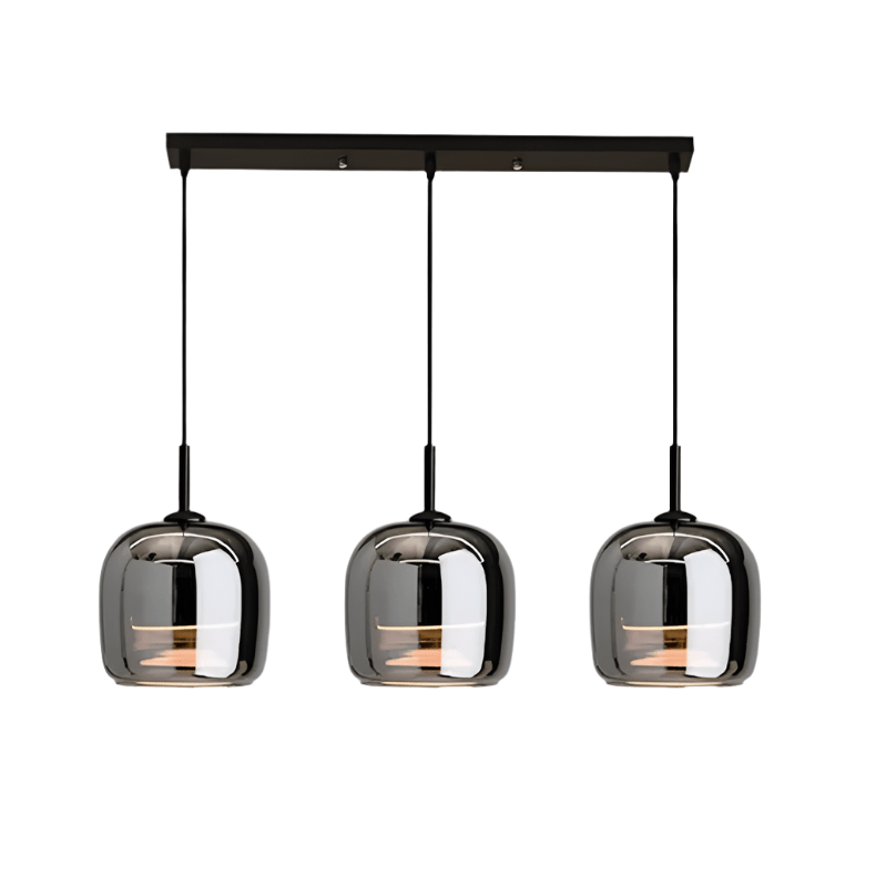 12-Inch Diameter Contemporary Pendant Light — Black Tinted Glass Shade, Metallic Hardware