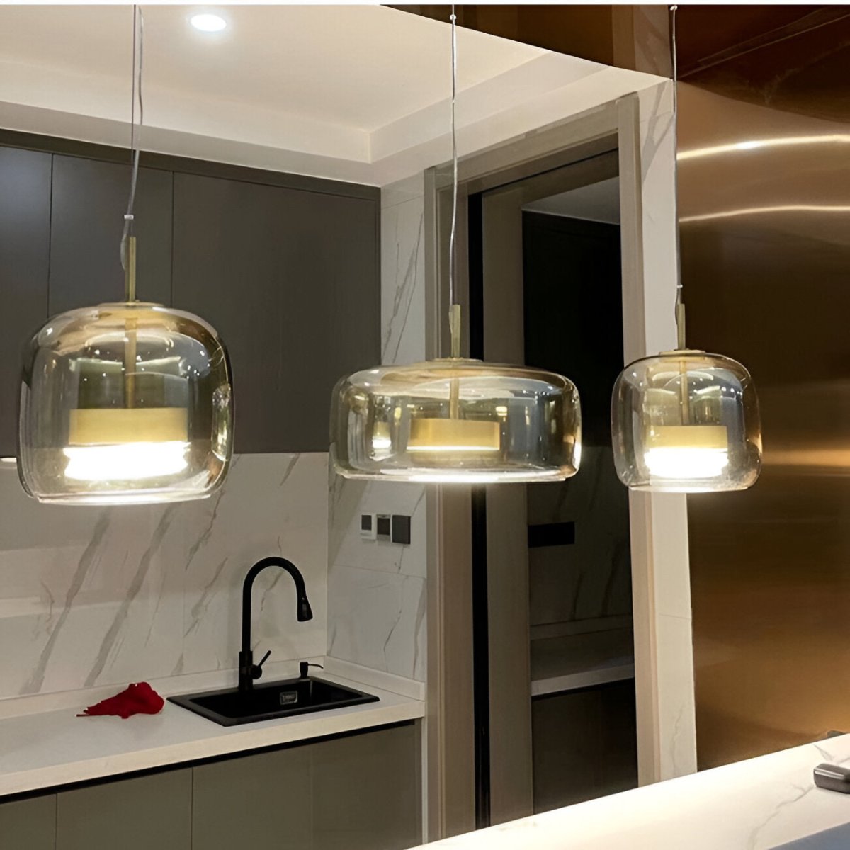 Moderne LED-pendellampe i glas — loftlampe med en diameter på 12-Inch