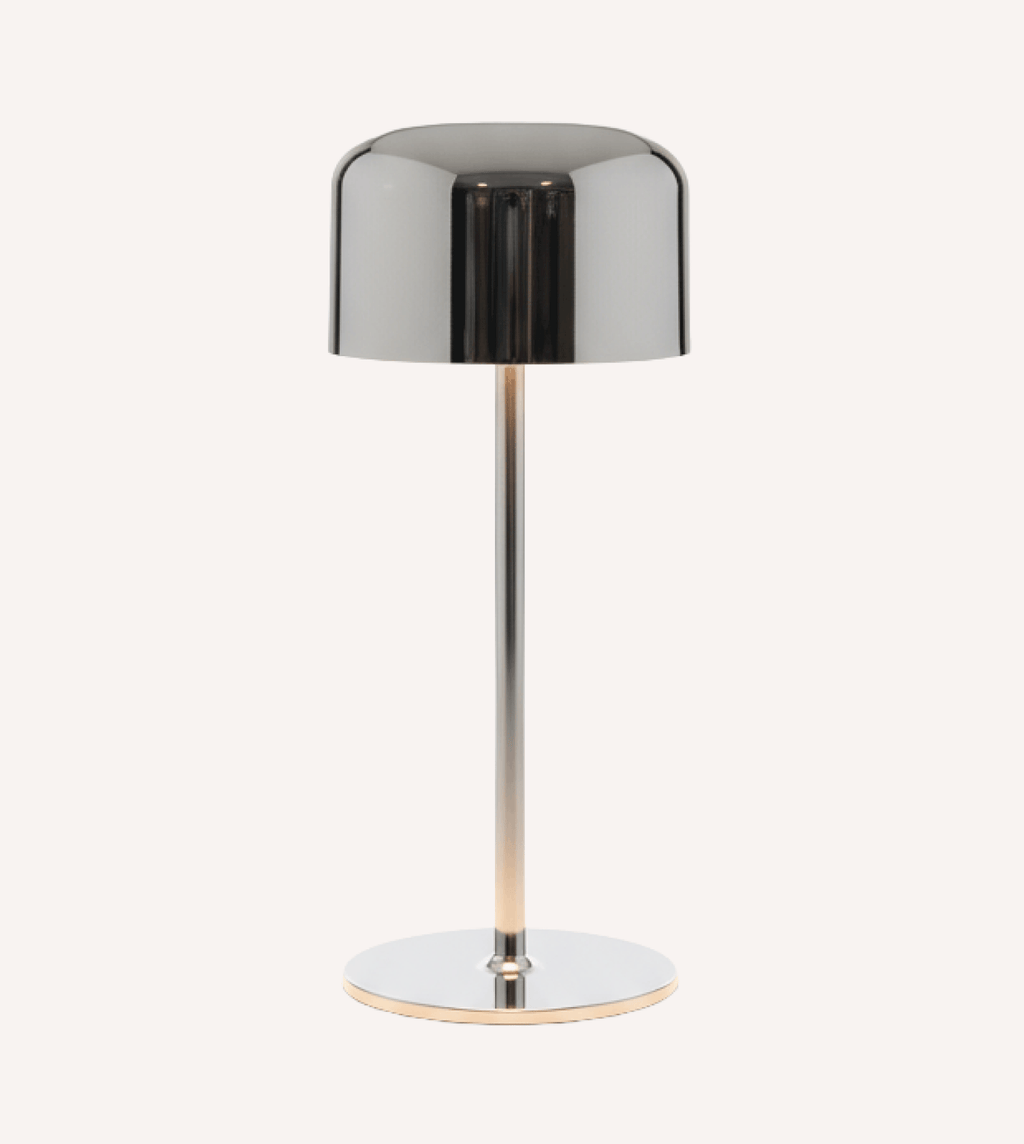 Trådlös LED-bordslampa - uppladdningsbar touchdimmer, IP54, 21 cm krom