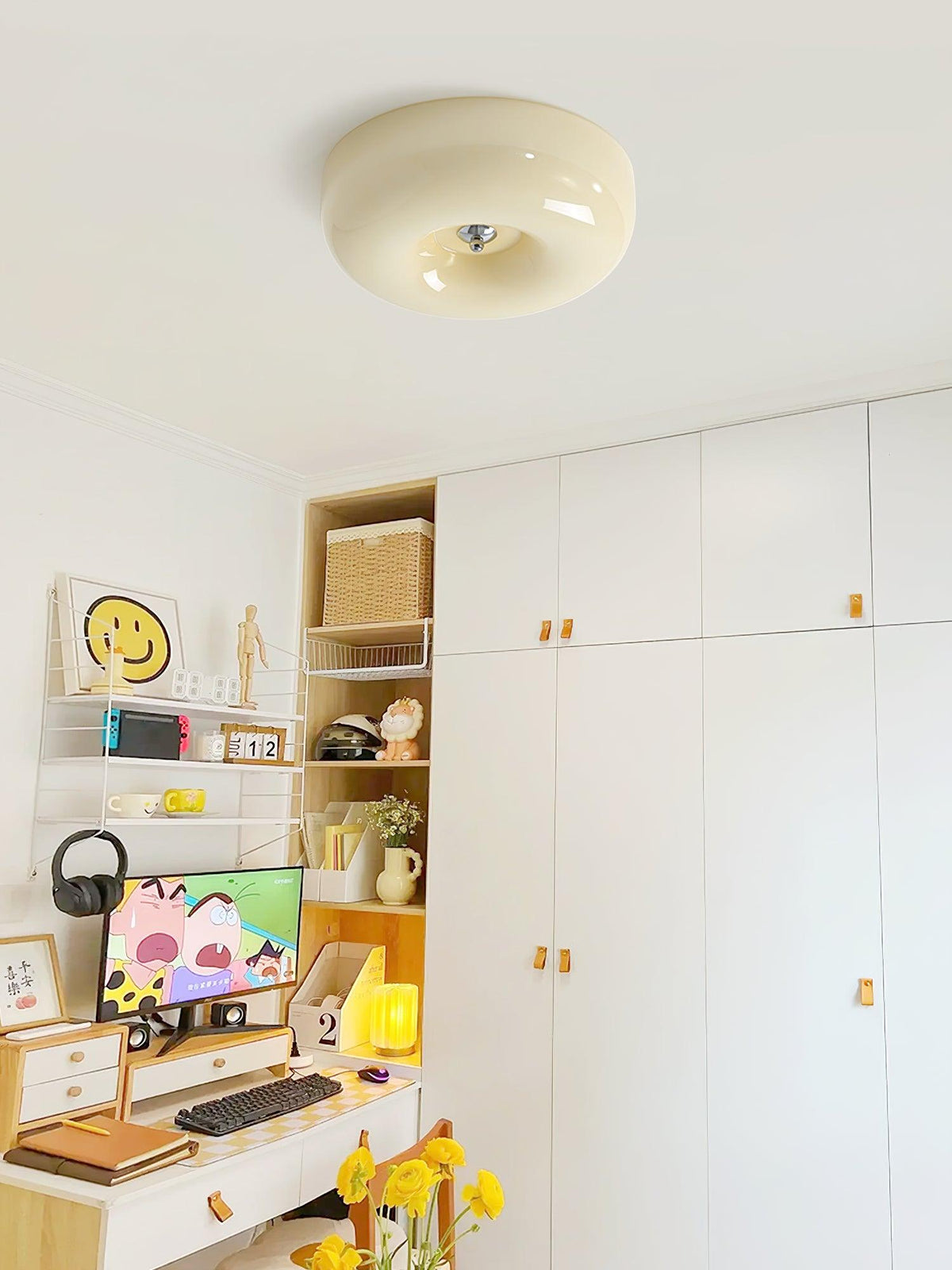 Lámpara de techo de vidrio opalino de 32–46 cm — Luz blanca cálida regulable