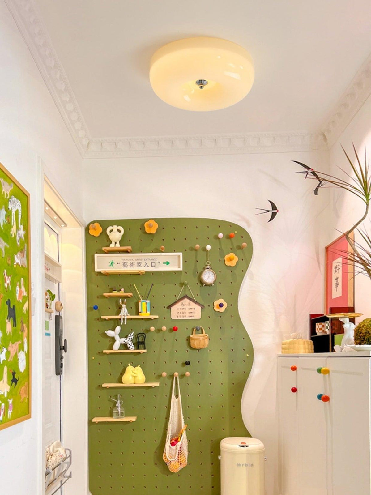 Lámpara de techo de vidrio opalino de 32–46 cm — Luz blanca cálida regulable