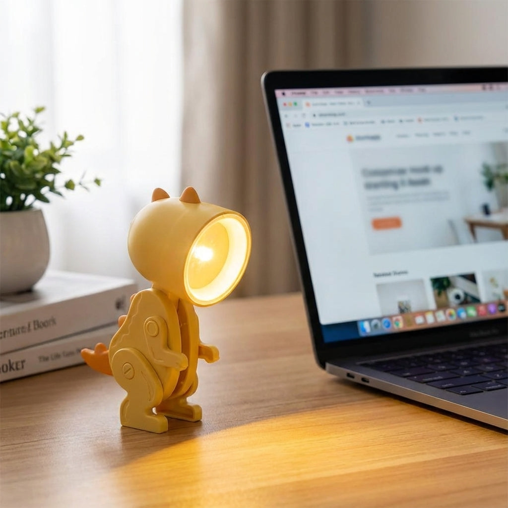 Dinosaur Lamp, Foldable Clip, Warm LED, Green/Blue/Pink/Yellow