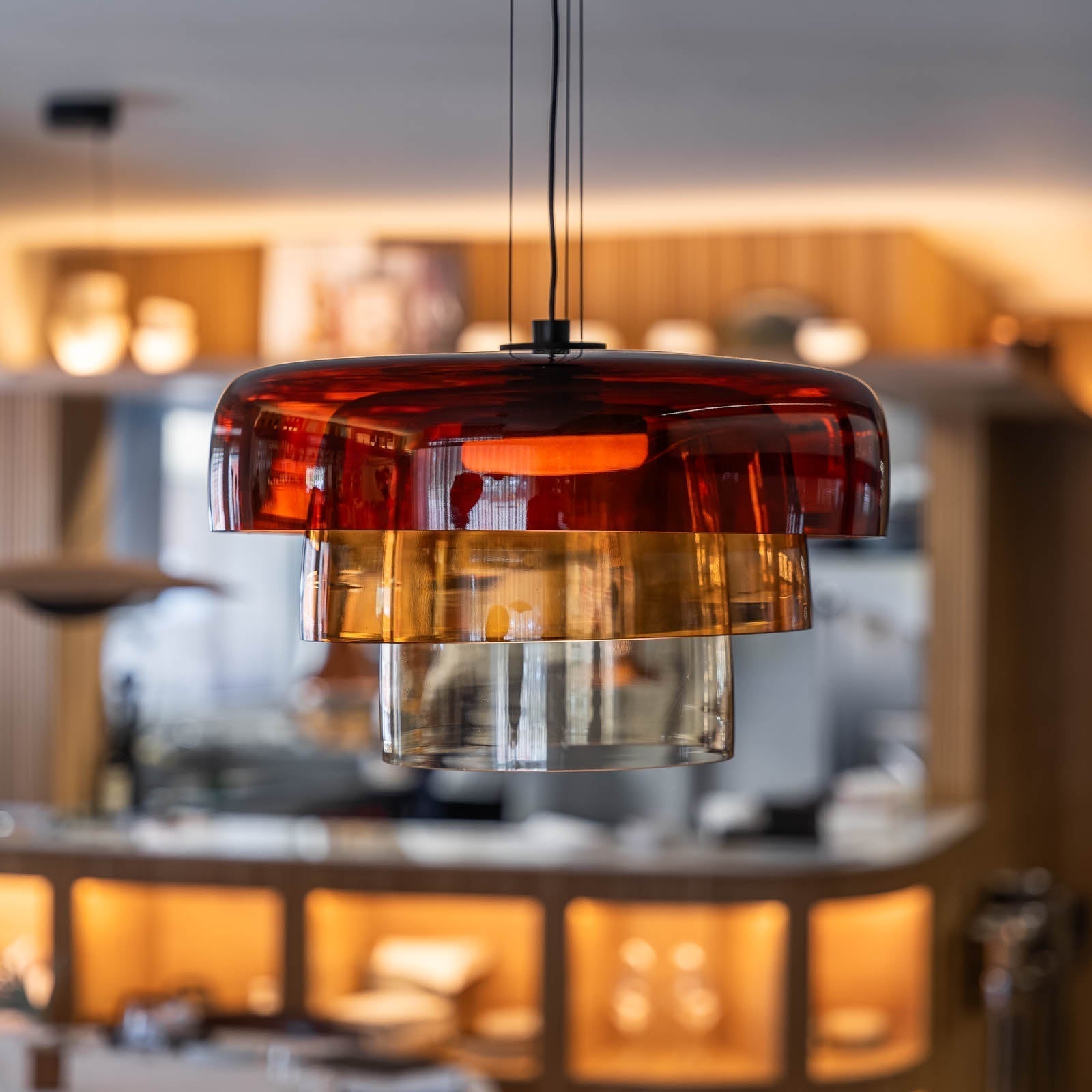 Three-Tier Colored Glass Pendant Light — Bauhaus Geometric Design