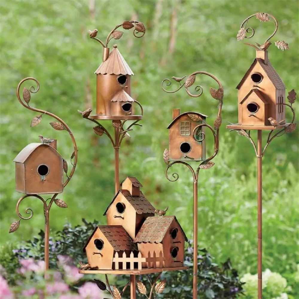 ガーデンピック付きメタル鳥小屋 - ヴィンテージ風、5種類