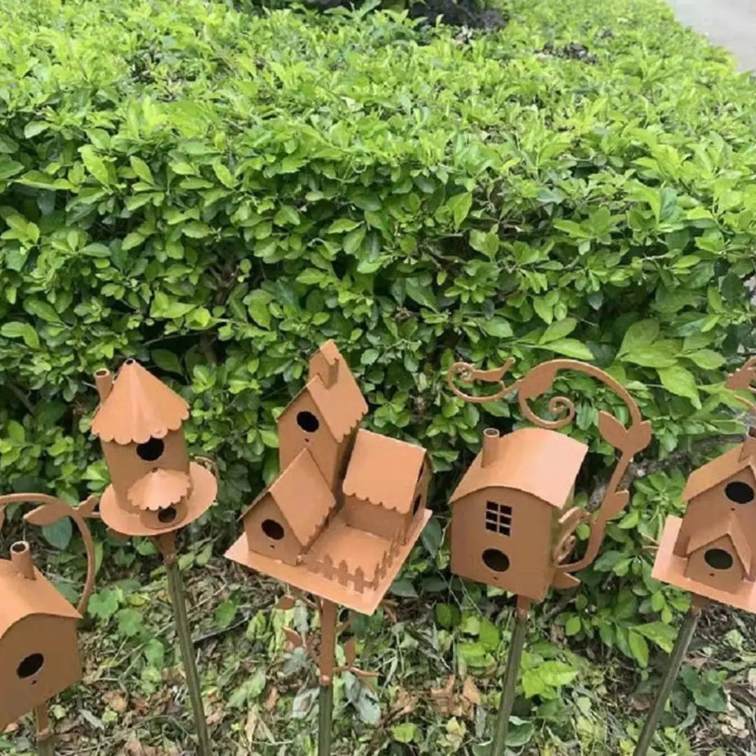 ガーデンピック付きメタル鳥小屋 - ヴィンテージ風、5種類