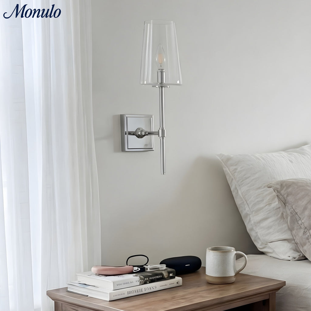 Wandlamp van helder glas — configuratie van één tot drie lampen