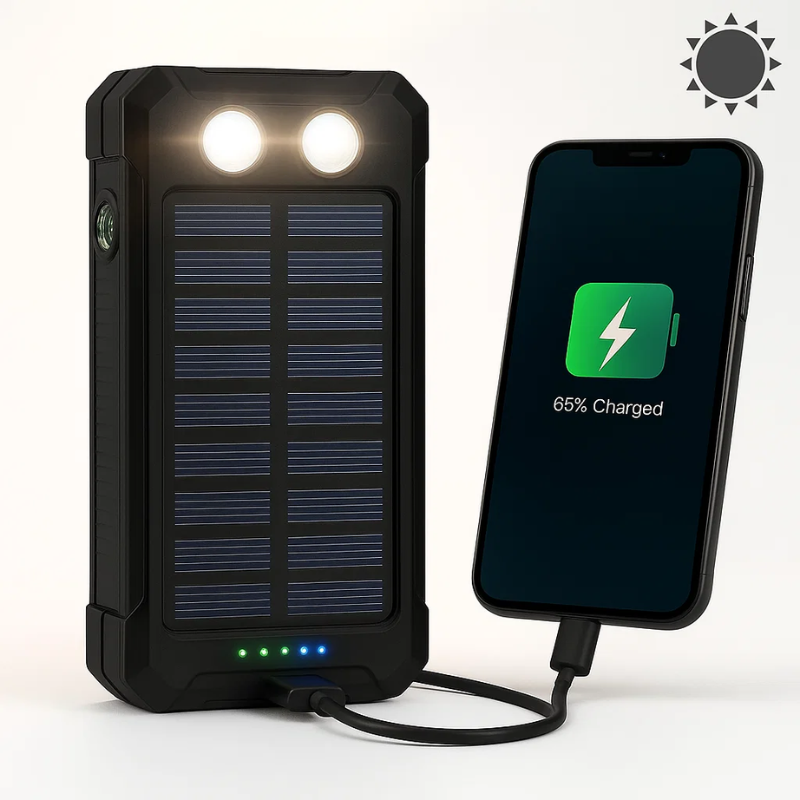 500000mAh solenergibank — vattentät, dubbel USB, LED-ficklampa