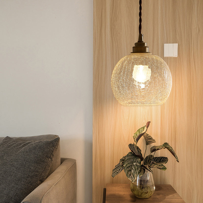 Szklana lampa wisząca z kryształowym kloszem - skandynawska retro, E27 LED