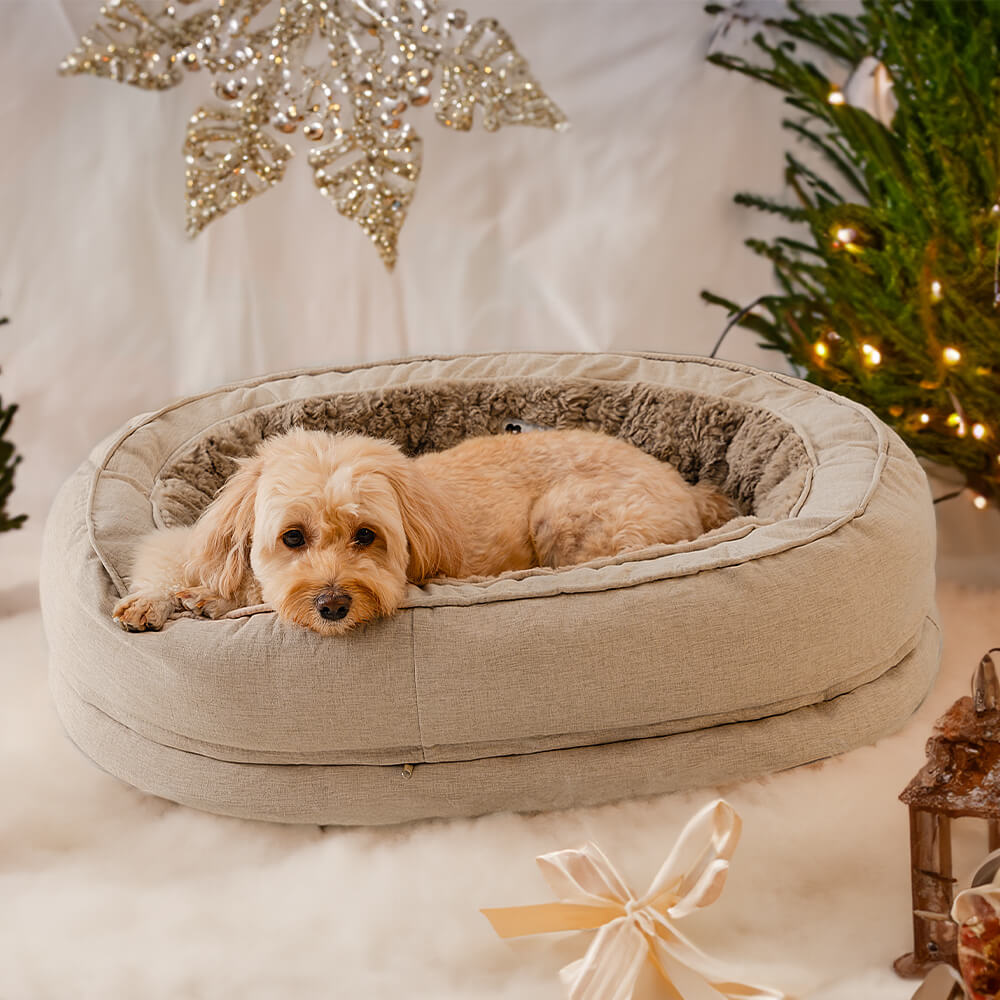 Cama donut para perros — espuma ortopédica, borde alto, antideslizante