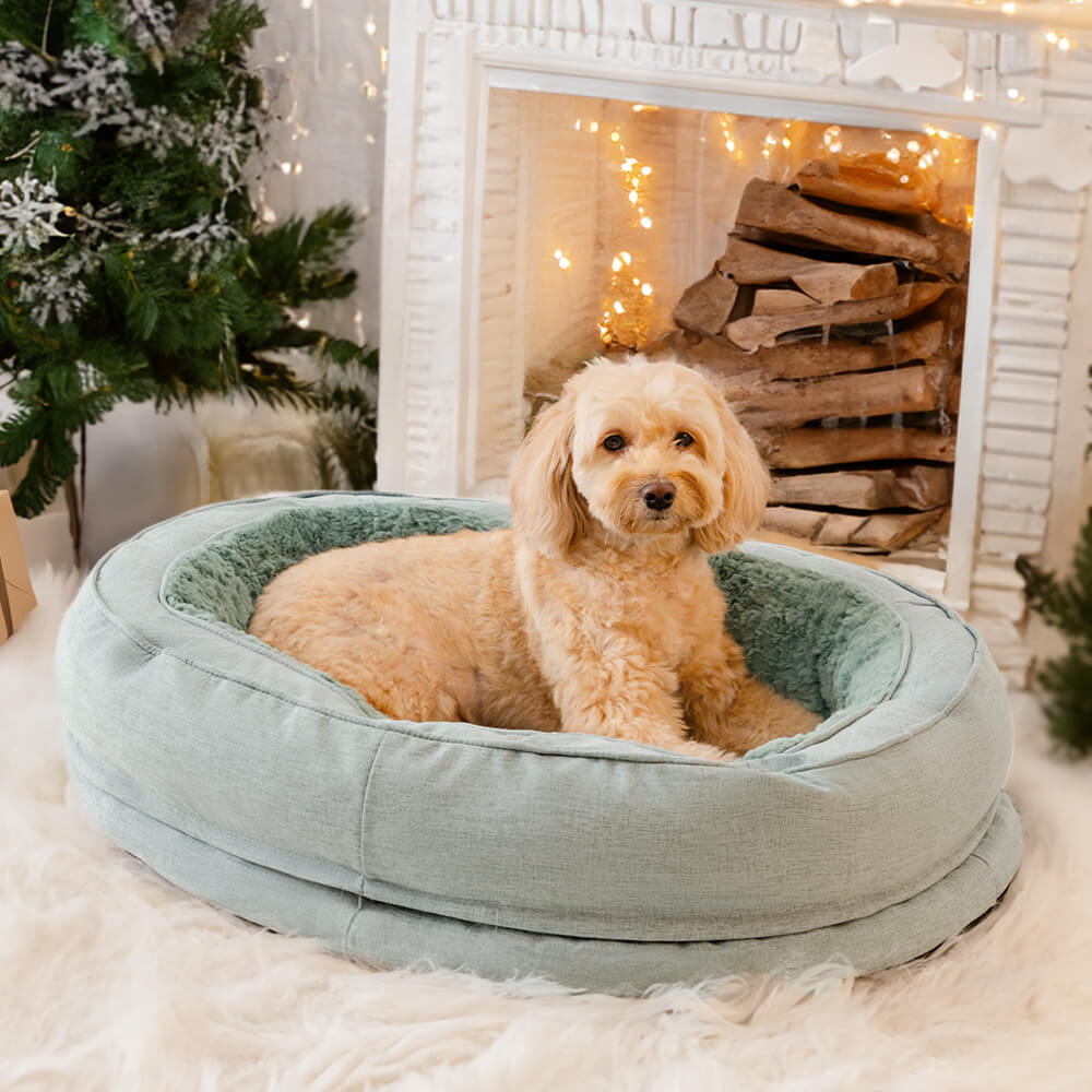 Cama donut para perros — espuma ortopédica, borde alto, antideslizante