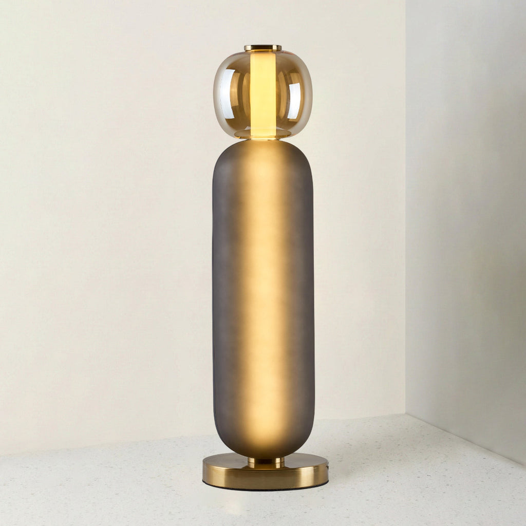 Glas-Tischlampe – goldener Fuß, farbige Schirme, 15-53 cm