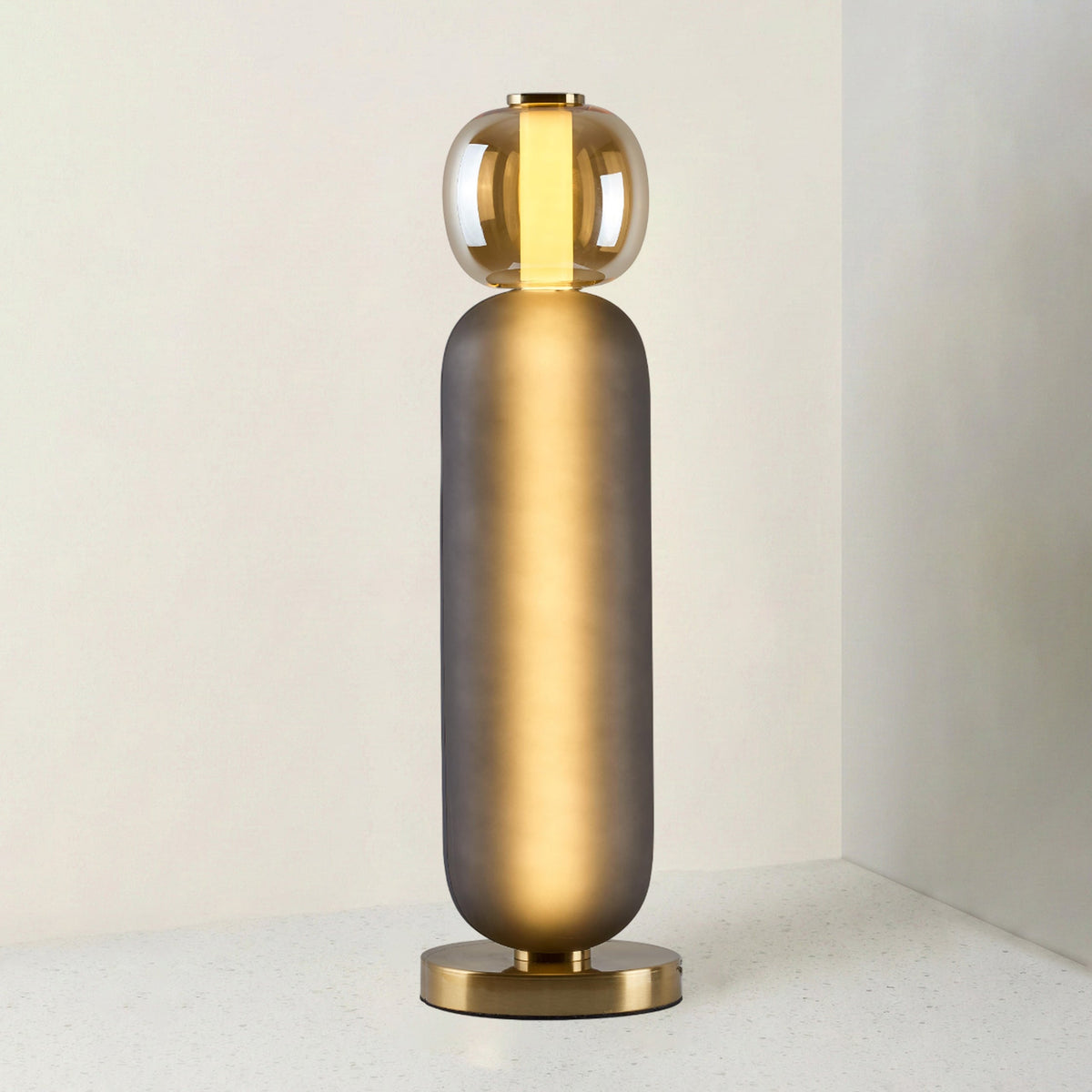 Glas-Tischlampe – goldener Fuß, farbige Schirme, 15-53 cm