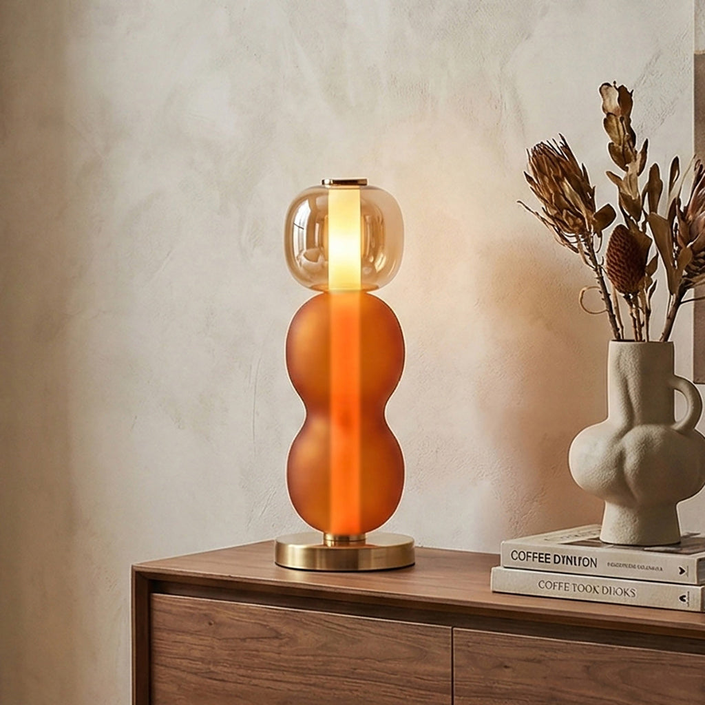 Glas-Tischlampe – goldener Fuß, farbige Schirme, 15-53 cm