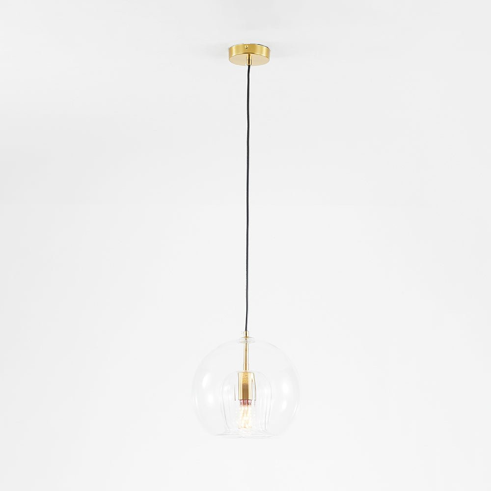 12-Inch Dual Glass Globe Pendant Light — Ribbed Inner Shade, Smooth Exterior