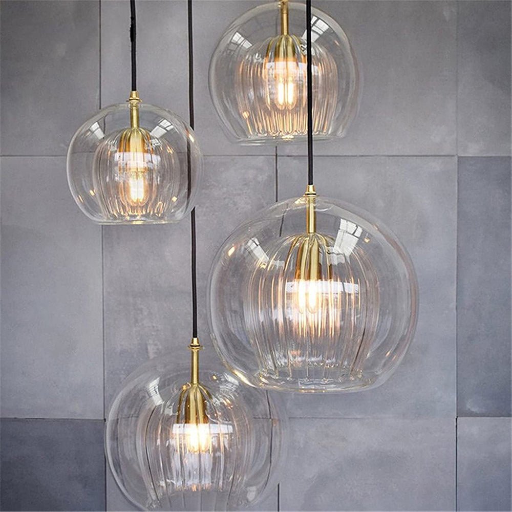 12-Inch Dual Glass Globe Pendant Light — Ribbed Inner Shade, Smooth Exterior