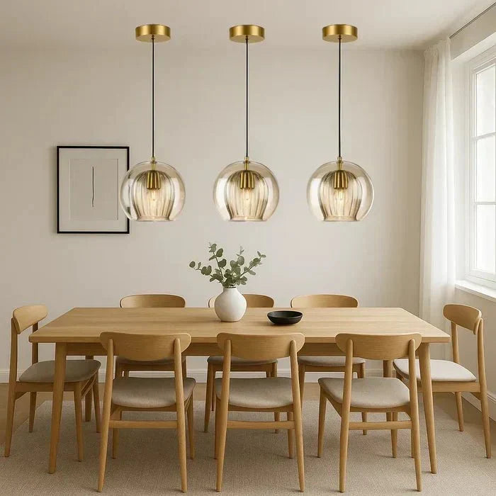 12-Inch Dual Glass Globe Pendant Light — Ribbed Inner Shade, Smooth Exterior