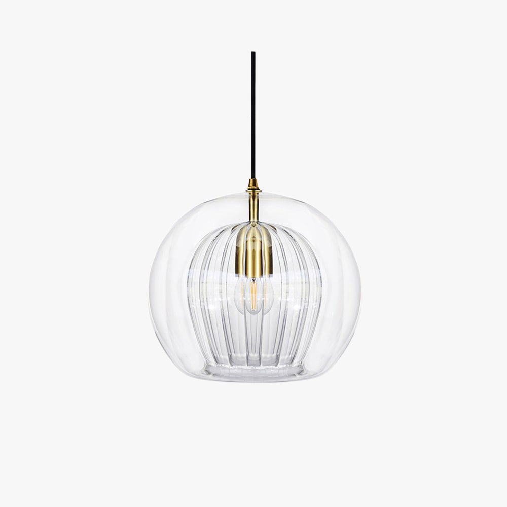 12-Inch Dual Glass Globe Pendant Light — Ribbed Inner Shade, Smooth Exterior
