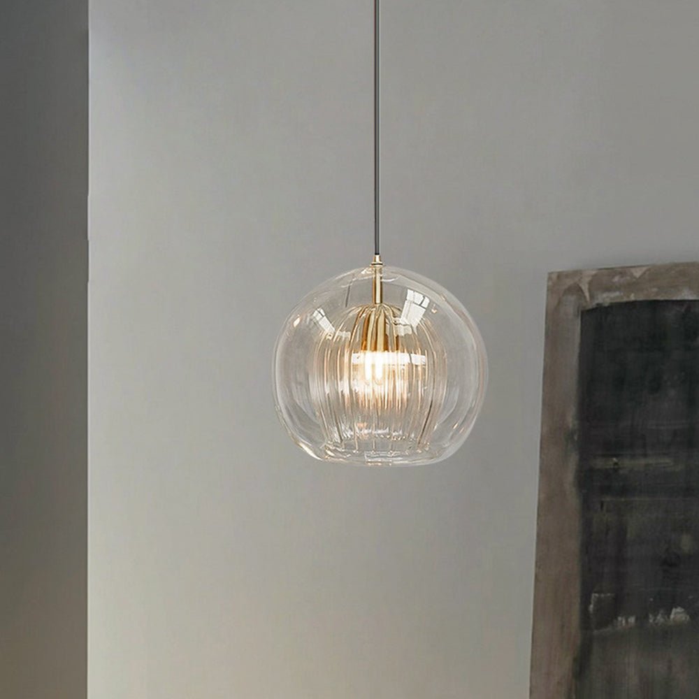 12-Inch Dual Glass Globe Pendant Light — Ribbed Inner Shade, Smooth Exterior