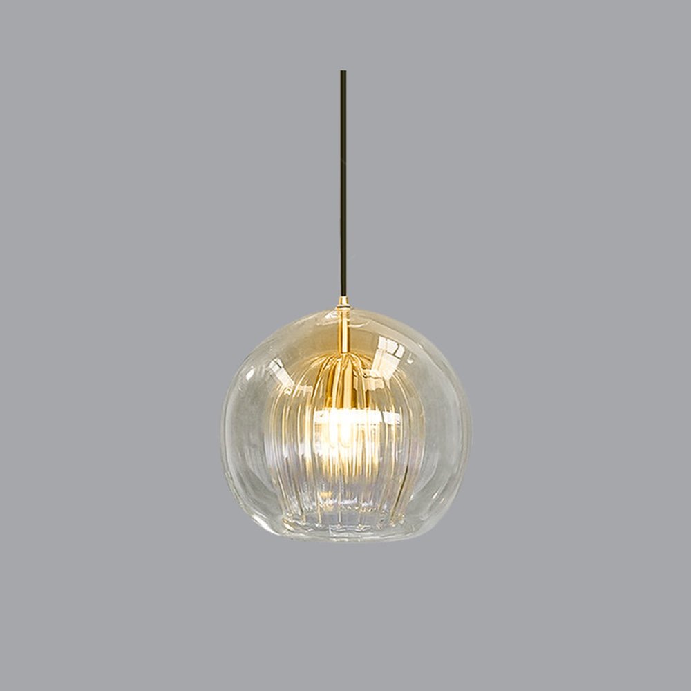 12-Inch Dual Glass Globe Pendant Light — Ribbed Inner Shade, Smooth Exterior