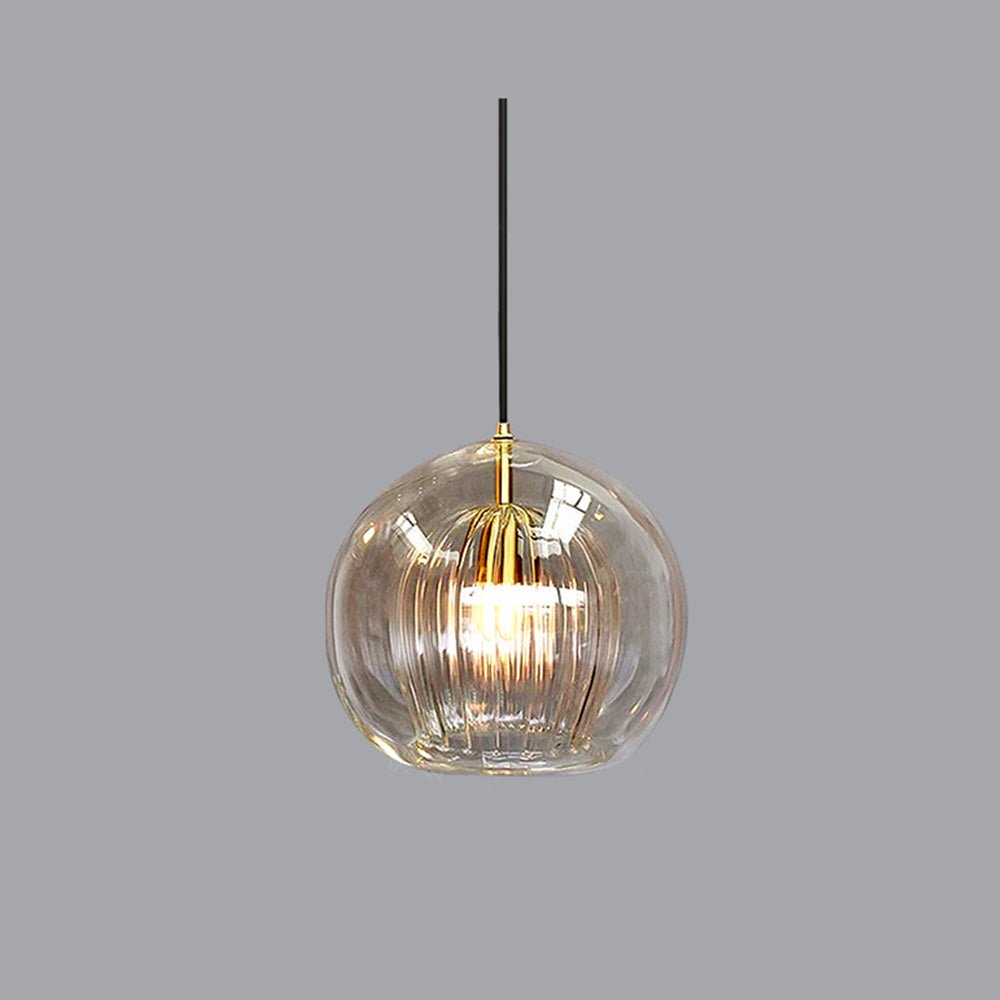 12-Inch Dual Glass Globe Pendant Light — Ribbed Inner Shade, Smooth Exterior
