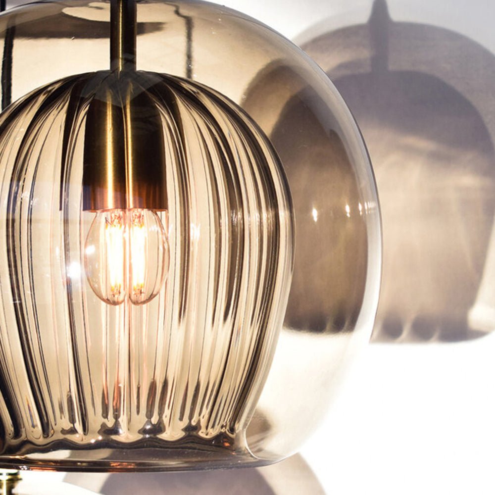 12-Inch Dual Glass Globe Pendant Light — Ribbed Inner Shade, Smooth Exterior