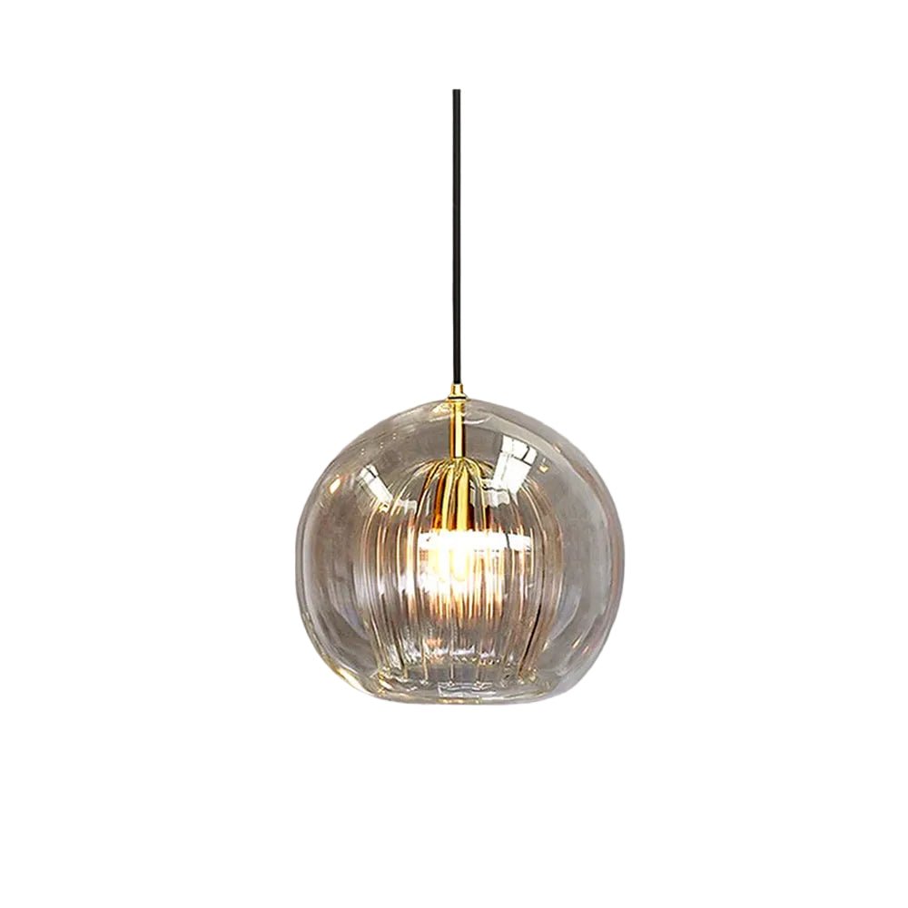 12-Inch Dual Glass Globe Pendant Light — Ribbed Inner Shade, Smooth Exterior